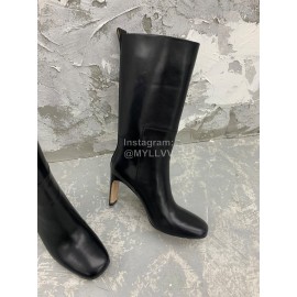 Jil Sander Winter Leather High Heel Long Boots For Women Black