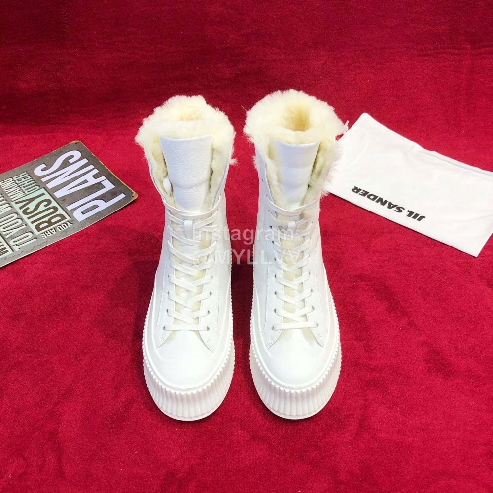 Jil Sander Winter New Leather Warm Wool Boots For Women White