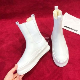 Jil Sander Winter Autumn New White Leather Warm Wool Boots For Women 