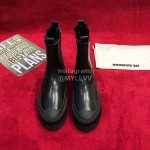 Jil Sander Winter Autumn New Black Leather Warm Wool Boots For Women 