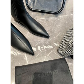 Jil Sander Soft Cowhide Pointed Zipper Short Boots For Women Black