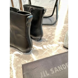 Jil Sander Soft Cowhide Pointed Zipper Short Boots For Women Black