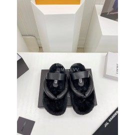 Jil Sander Soft Leather Thick Soled Flip Flops For Women Black