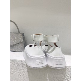 Jil Sander Thick Bottom Cowhide Canvas Shoes For Women White