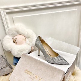 Jimmy Choo Fashion Crystal Powder Pointed High Heels For Women Silver