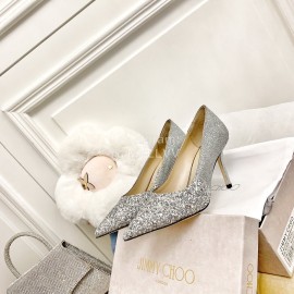Jimmy Choo Fashion Crystal Powder Pointed High Heels For Women Silver