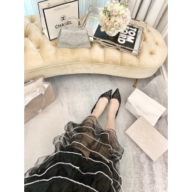 Jimmy Choo Fashion Crystal Powder Pointed Flat Heels For Women Black