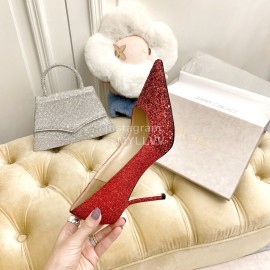 Jimmy Choo Fashion Crystal Powder Pointed High Heels For Women Red