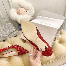Jimmy Choo Fashion Crystal Powder Pointed High Heels For Women Red