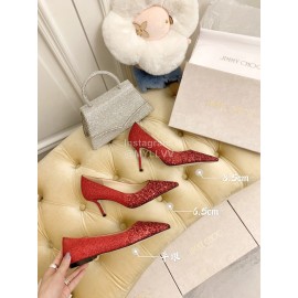 Jimmy Choo Fashion Crystal Powder Pointed Flat Heels For Women Red