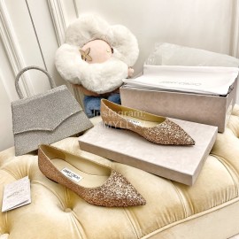 Jimmy Choo Fashion Crystal Powder Pointed Flat Heels For Women Gold