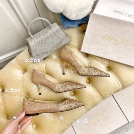 Jimmy Choo Fashion Crystal Powder Pointed Flat Heels For Women Gold