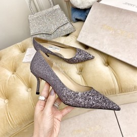Jimmy Choo Fashion Crystal Powder Pointed High Heels For Women Gray