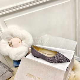 Jimmy Choo Fashion Crystal Powder Pointed Flat Heels For Women Gray