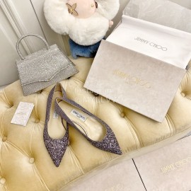 Jimmy Choo Fashion Crystal Powder Pointed Flat Heels For Women Gray