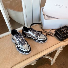 Jimmy Choo Autumn Leather Thick Soles Sneakers For Women Silver