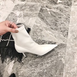 Jimmy Choo Elastic Cloth Pointed High Heel Boots For Women White