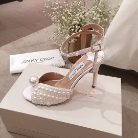 Jimmy Choo Elegant Pearl High Heel Sandals For Women White