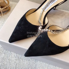Jimmy Choo Fashion Black Suede Crystal Chain Pointed Shoes For Women 