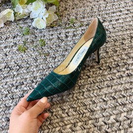Jimmy Choo Fashion Leather Pointed High Heels For Women Green