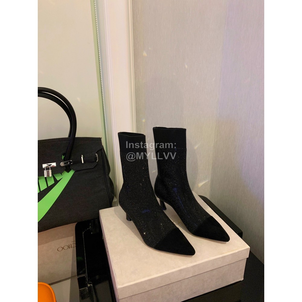 Jimmy Choo Autumn Winter Blingbling Knitted High Heel Boots For Women Black
