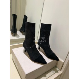 Jimmy Choo Autumn Winter Blingbling Knitted High Heel Boots For Women Black