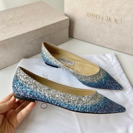 Jimmy Choo Fashion Blingbling Pointed Flat Heels For Women Blue