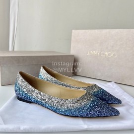 Jimmy Choo Fashion Blingbling Pointed Flat Heels For Women Blue