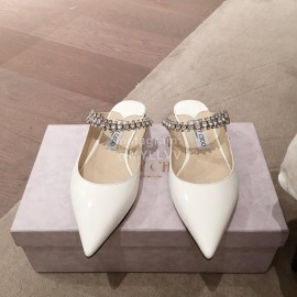 Jimmy Choo Fashion  Diamond Leather Pointed Flat Heel Sandals For Women White 