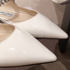 Jimmy Choo Fashion  Diamond Leather Pointed Flat Heel Sandals For Women White 