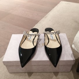 Jimmy Choo Fashion  Diamond Leather Pointed Flat Heel Sandals For Women Black
