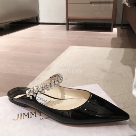 Jimmy Choo Fashion  Diamond Leather Pointed Flat Heel Sandals For Women Black
