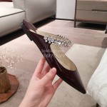 Jimmy Choo Fashion  Diamond Leather Pointed Flat Heel Sandals For Women Brown