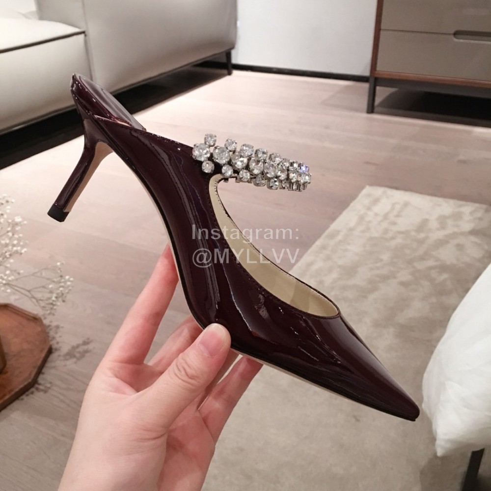 Jimmy Choo Fashion Diamond Leather Pointed High Heel Sandals For Women Wine Red