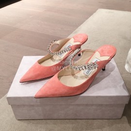 Jimmy Choo Fashion Diamond Velvet Pointed High Heel Sandals For Women Pink