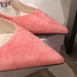 Jimmy Choo Fashion Diamond Velvet Pointed High Heel Sandals For Women Pink
