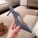 Jimmy Choo Fashion Diamond Velvet Pointed High Heel Sandals For Women Blue