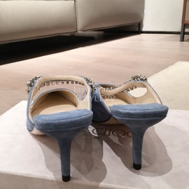 Jimmy Choo Fashion Diamond Velvet Pointed High Heel Sandals For Women Blue