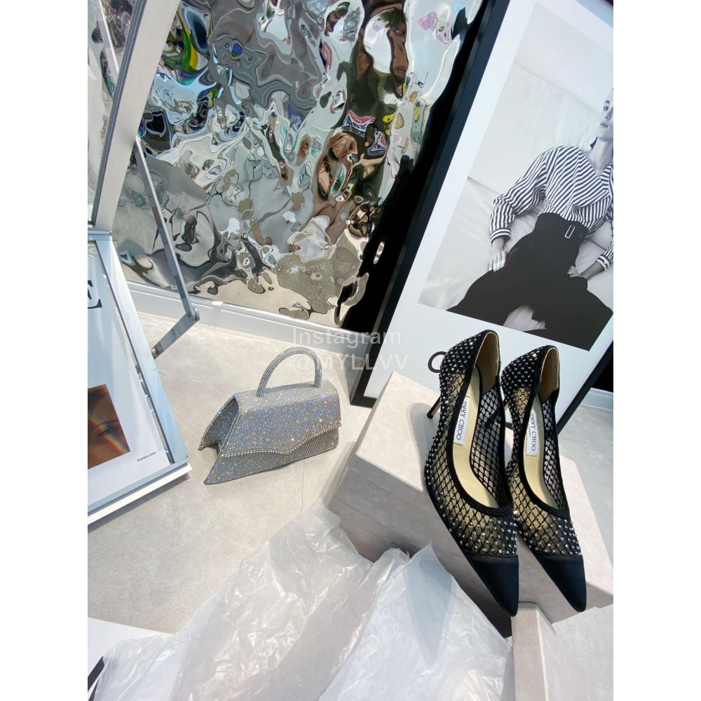 Jimmy Choo Fashion Mesh Diamond Pointed High Heels For Women Black