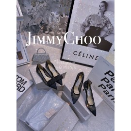Jimmy Choo Fashion Mesh Diamond Pointed High Heels For Women Black