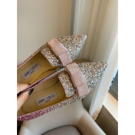 Jimmy Choo Bow Blingbling Pointed Flat Heels For Women Pink