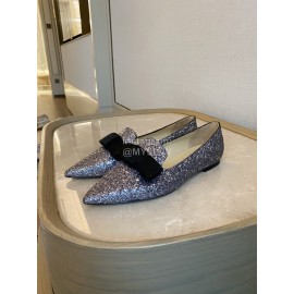Jimmy Choo Bow Blingbling Pointed Flat Heels For Women Gray