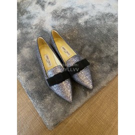 Jimmy Choo Bow Blingbling Pointed Flat Heels For Women Gray