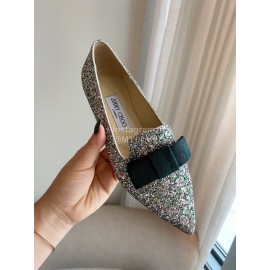 Jimmy Choo Bow Blingbling Pointed Flat Heels Green For Women 