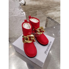 Jw Anderson Winter Warm Wool Boots For Women Red