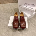 Jw Anderson Autumn Calf Square Head Retro Shoes For Women Brown