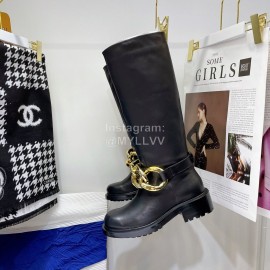 Jw Anderson Gold Chain Cowhide Long Boots For Women Black