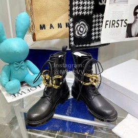 Jw Anderson Gold Chain Cowhide Lace Up Short Boots For Women Black