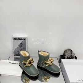 Jw Anderson Gold Chain Cowhide Wool Short Boots For Women Green