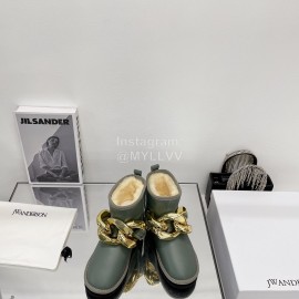 Jw Anderson Gold Chain Cowhide Wool Short Boots For Women Green